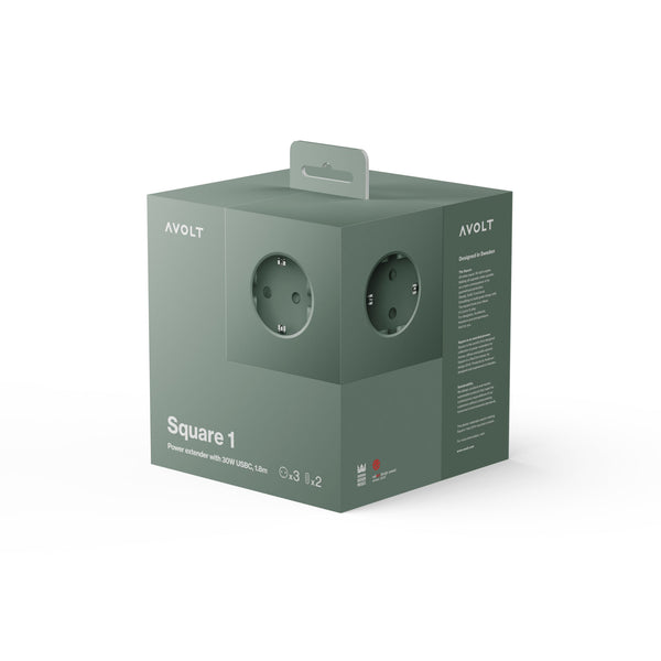 Charles And Marie SQUARE 1 - 3er Mehrfach-Steckdose - Magnetischer Grüner WÜRFEL - 2x USB-C 30W & 1 8m Anschlußkabel | Avolt
