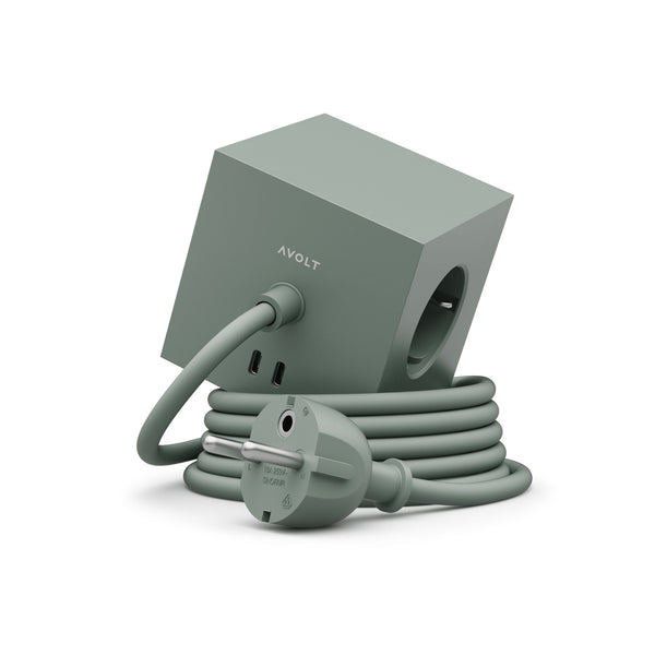 charles and marie SQUARE 1 - 3er Mehrfach-Steckdose - magnetischer grüner WÜRFEL - 2x USB-C 30W & 1 8m Anschlußkabel | Avolt