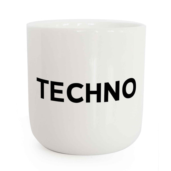 charles and marie TECHNO | weisser Kaffee- & Tee-BECHER mit schwarzer Typo | Beat Serie | PLTY