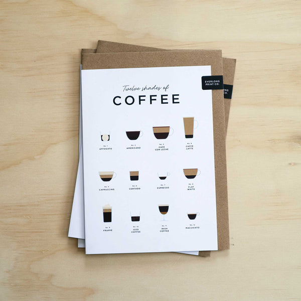 Charles And Marie TWELVE SHADES Of COFFEE – Grusskarte A5 | Everlong Print