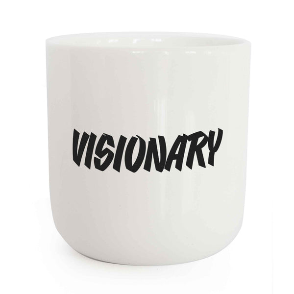 charles and marie VISIONARY | weisser Kaffee- & Tee-BECHER mit schwarzer Typo | Misfits Serie | PLTY