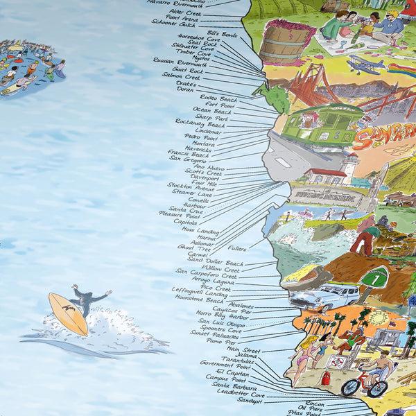 Charles And Marie WEST COAST SURF MAP | Surf-WELTKARTE | Awesome Maps