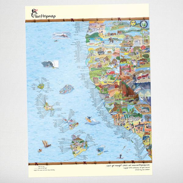 Charles And Marie WEST COAST SURF MAP | Surf-WELTKARTE | Awesome Maps