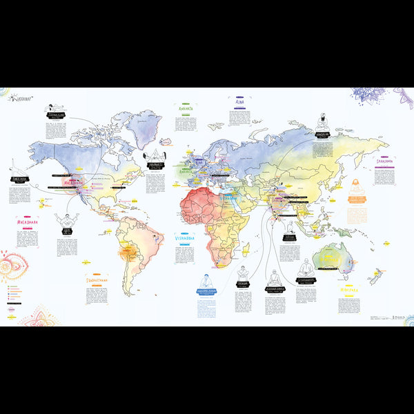 Charles And Marie YOGA | Illustrierte Yoga-WELTKARTE | Zeigt Yoga Orte & Styles | Eva Dietrich | Awesome Maps