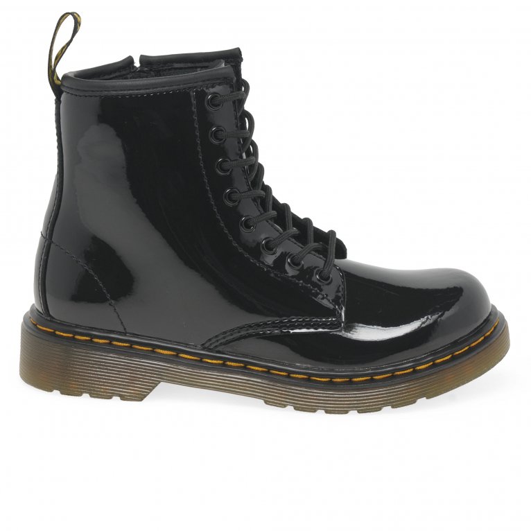 Charles Clinkard Dr. Martens Delaney Kids Black Patent Boots