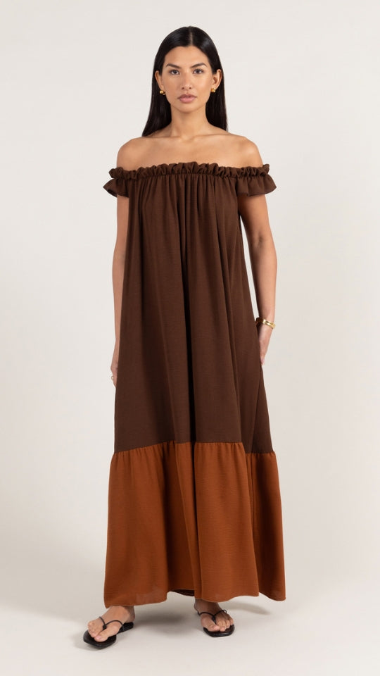 Charli Alessia Contrast Dress - Cocoa/Caramel Dresses