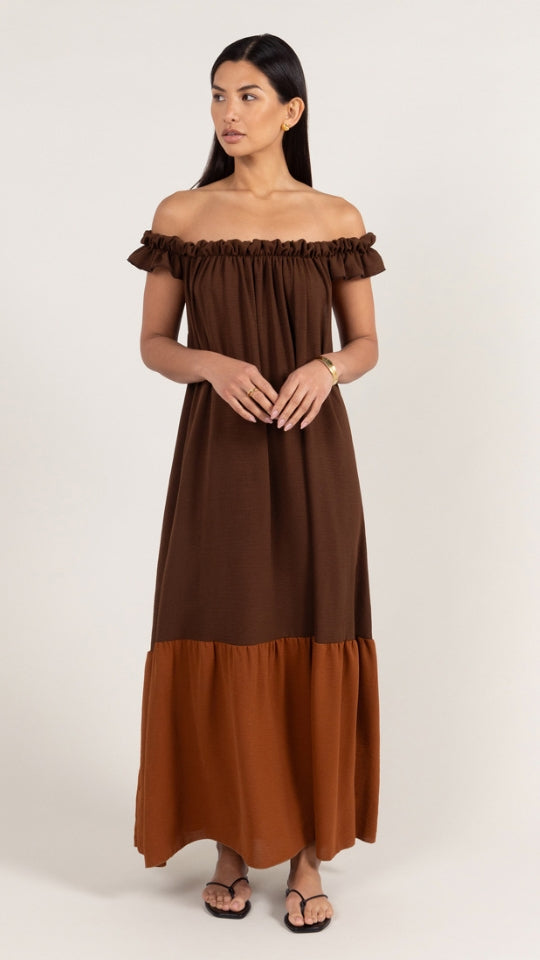 Charli Alessia Contrast Dress - Cocoa/Caramel Dresses
