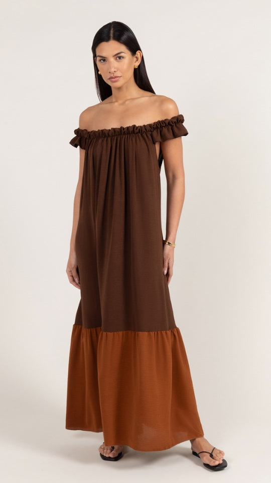 charli Alessia Contrast Dress - Cocoa/Caramel Dresses