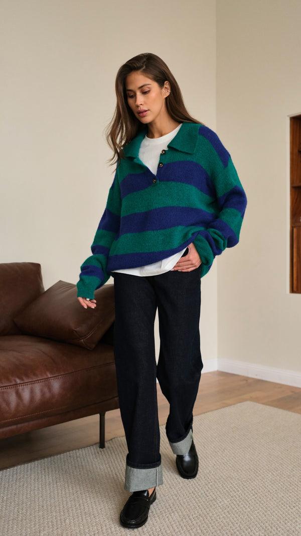 Charli Arlo Sweater - Emerald Blue Marine Stripes Jumpers
