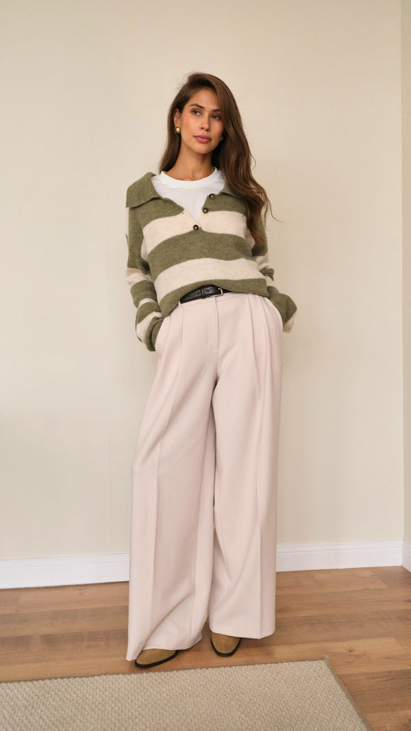 Charli Arlo Sweater - Khaki Off-White Stripes Jumpers