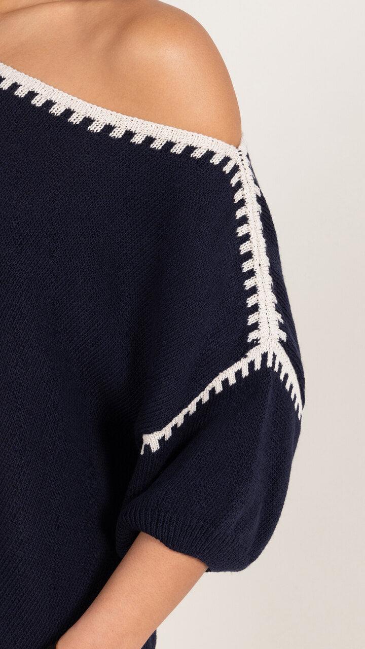 Charli Billie Short Sleeve Cotton Knit - Deep Blue Tops