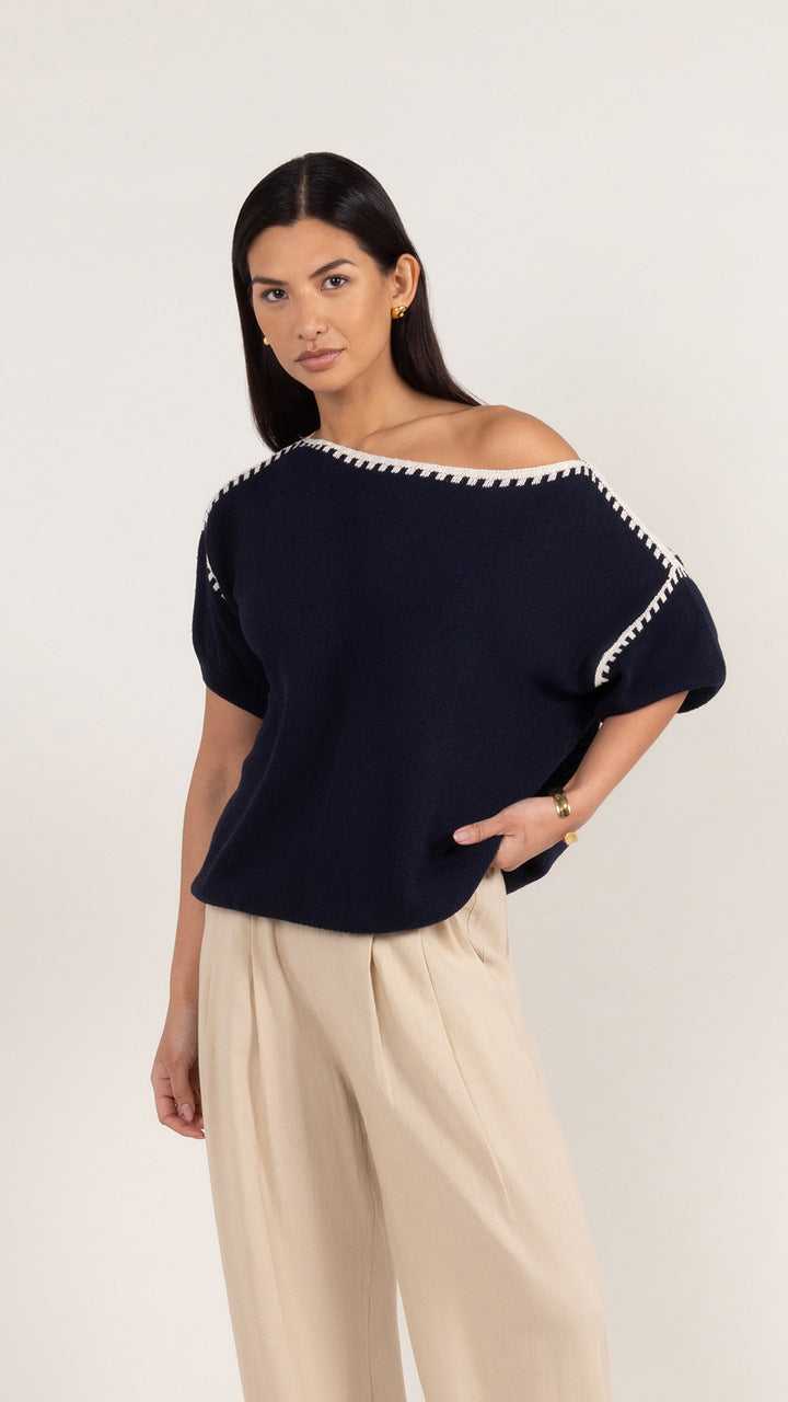 charli Billie Short Sleeve Cotton Knit - Deep Blue Tops
