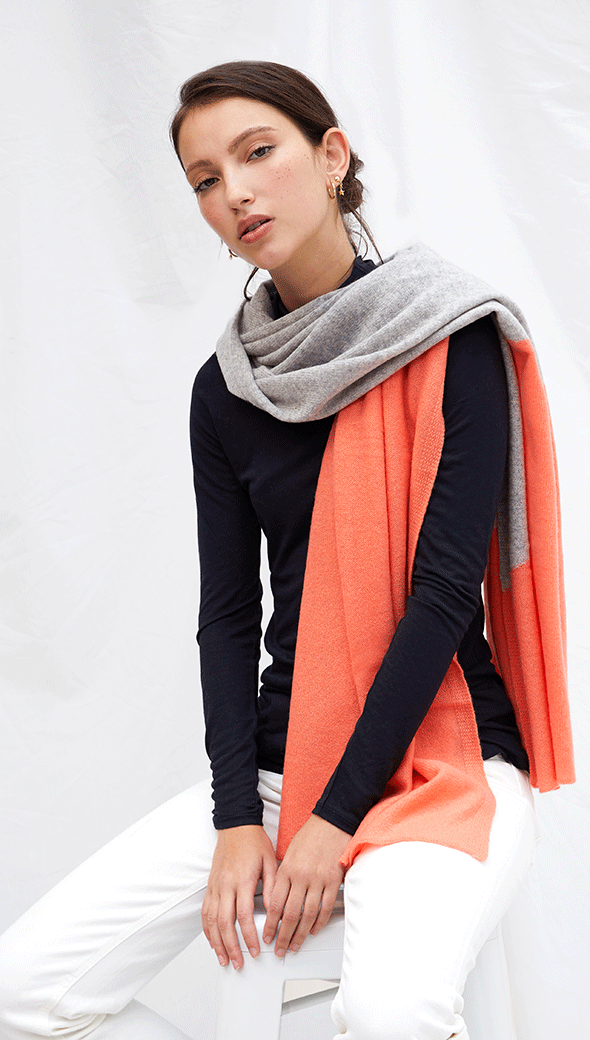 Charli Cashmere Travel Wrap - Light Grey Melange + Mango Scarves