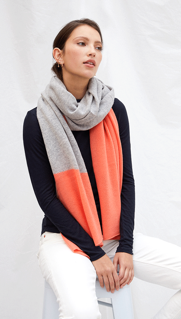 Charli Cashmere Travel Wrap - Light Grey Melange + Mango Scarves