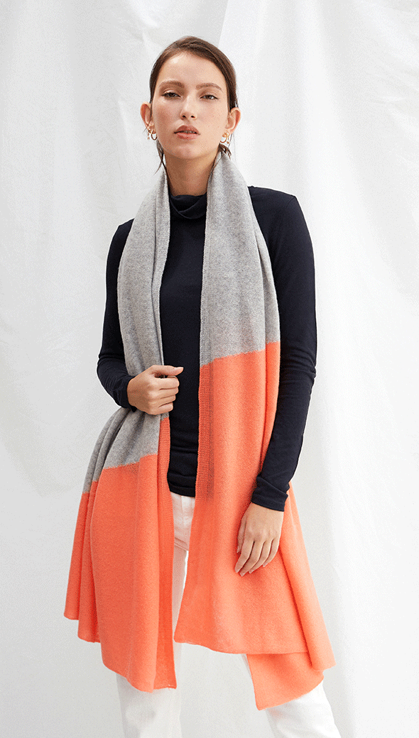 charli Cashmere Travel Wrap - Light Grey Melange + Mango Scarves