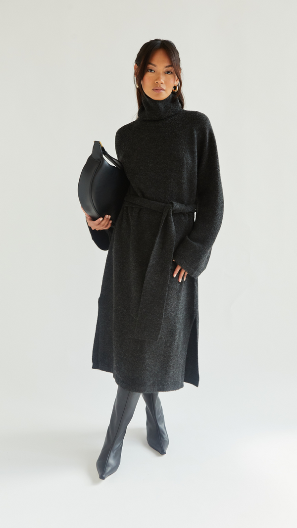 Charli Abbie Knitted Dress - Black Melange Dresses