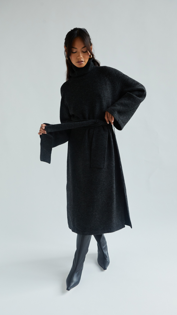 Charli Abbie Knitted Dress - Black Melange Dresses