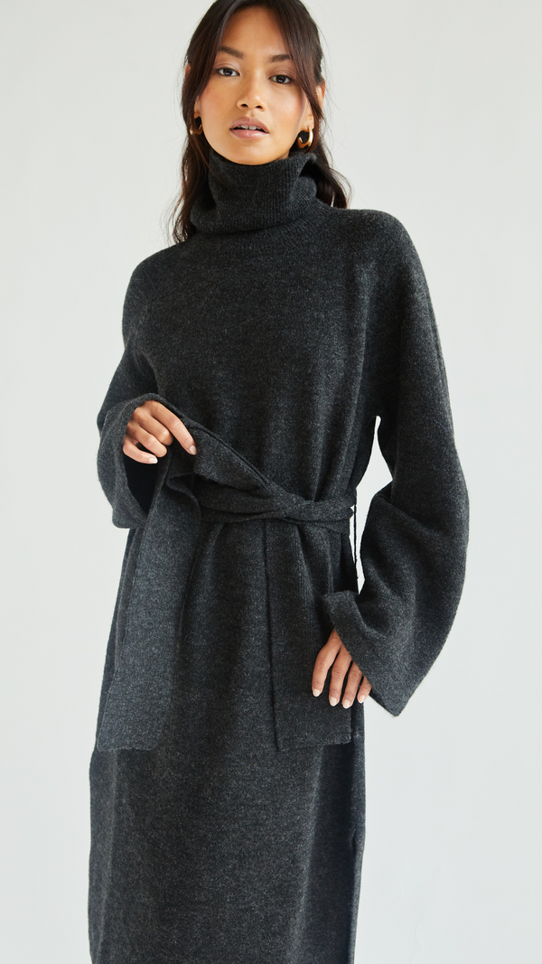 Charli Abbie Knitted Dress - Black Melange Dresses