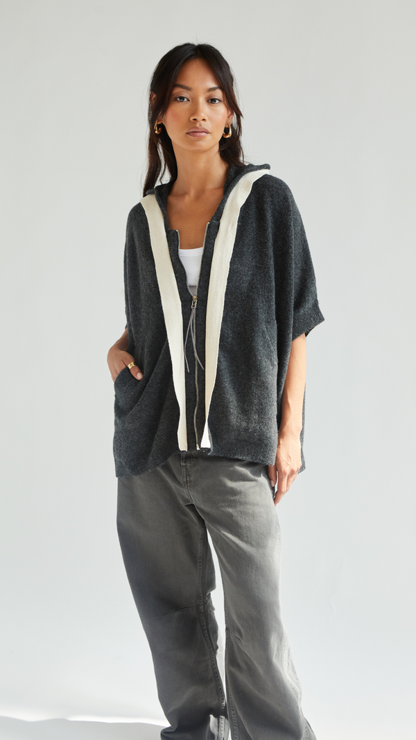 charli Abery Cardigan - Black Melange/Ivory Jumpers