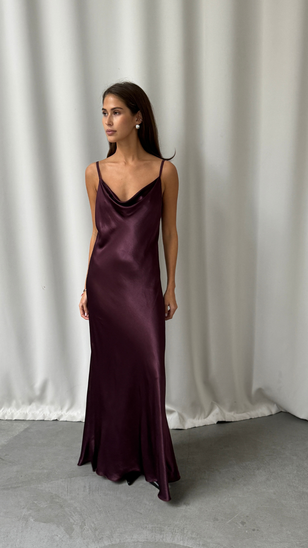 Charli Alena Satin Dress - Burgundy Dresses