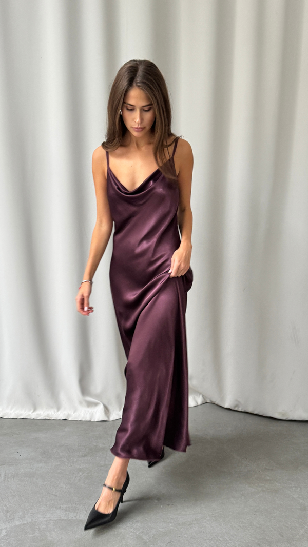 charli Alena Satin Dress - Burgundy Dresses