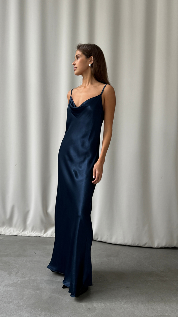 Charli Alena Satin Dress - Deep Navy Dresses