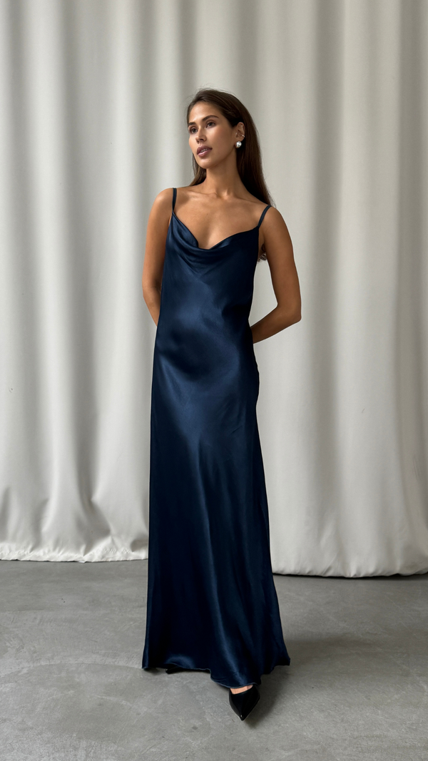 Charli Alena Satin Dress - Deep Navy Dresses