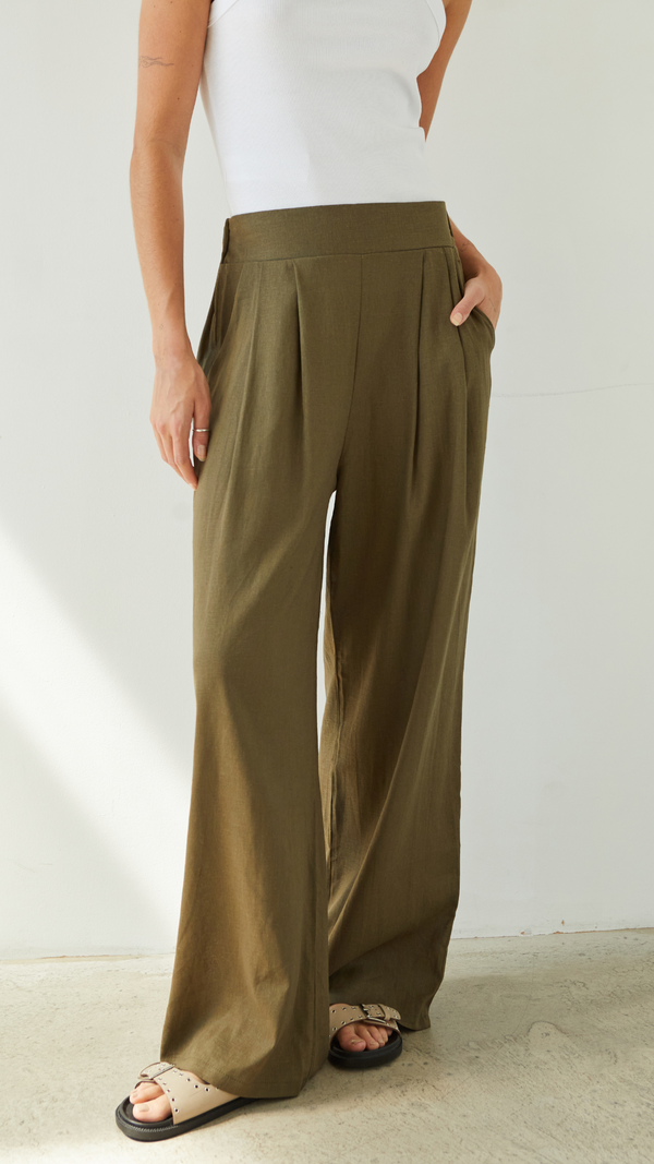 charli Alexis Linen Trousers - Khaki Trousers