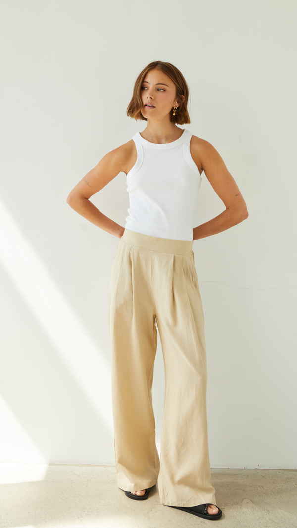 Charli Alexis Linen Trousers - Sand Trousers