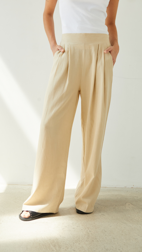 Charli Alexis Linen Trousers - Sand Trousers