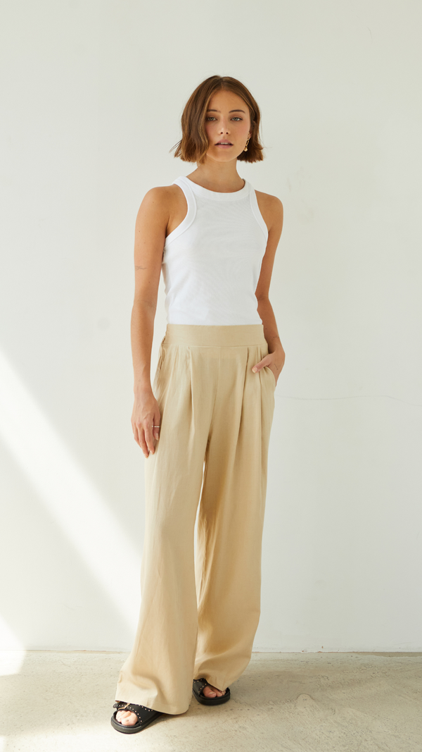charli Alexis Linen Trousers - Sand Trousers