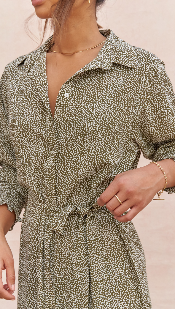 Charli Alina Shirt Dress - Khaki Print Dresses