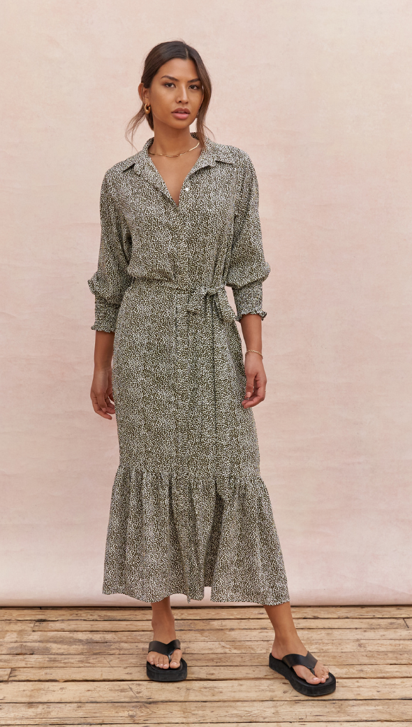 charli Alina Shirt Dress - Khaki Print Dresses