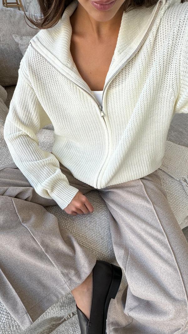 charli Allia Zip Cardigan - Ivory Cardigans