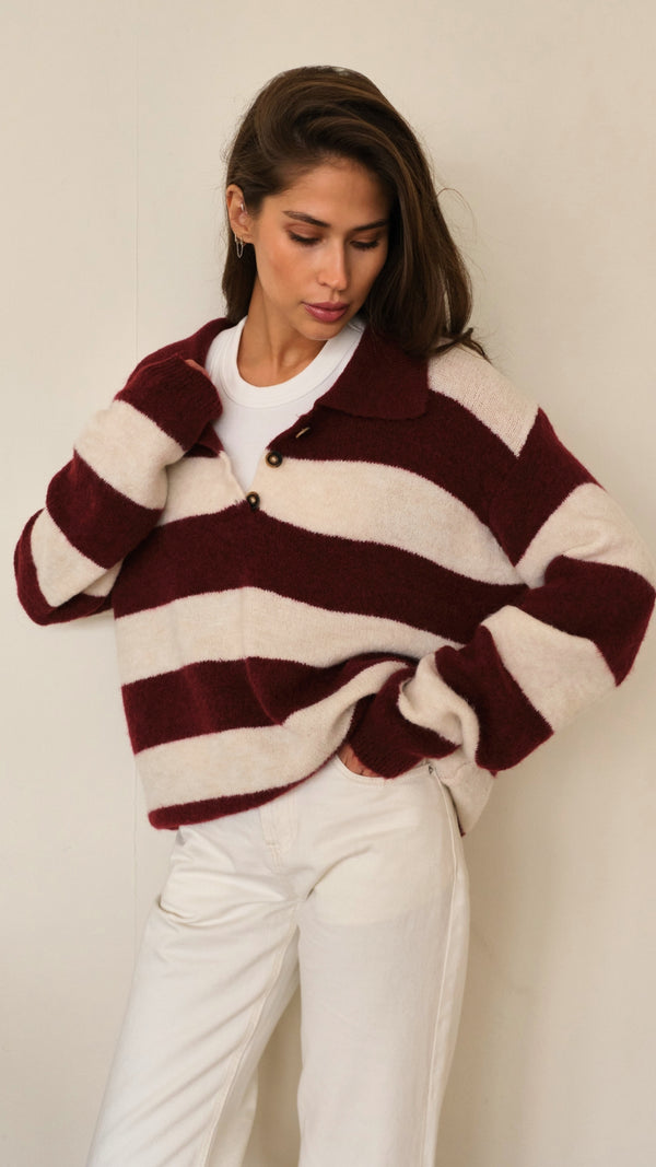 charli Arlo Sweater - Ruby Beige Stripes Jumpers