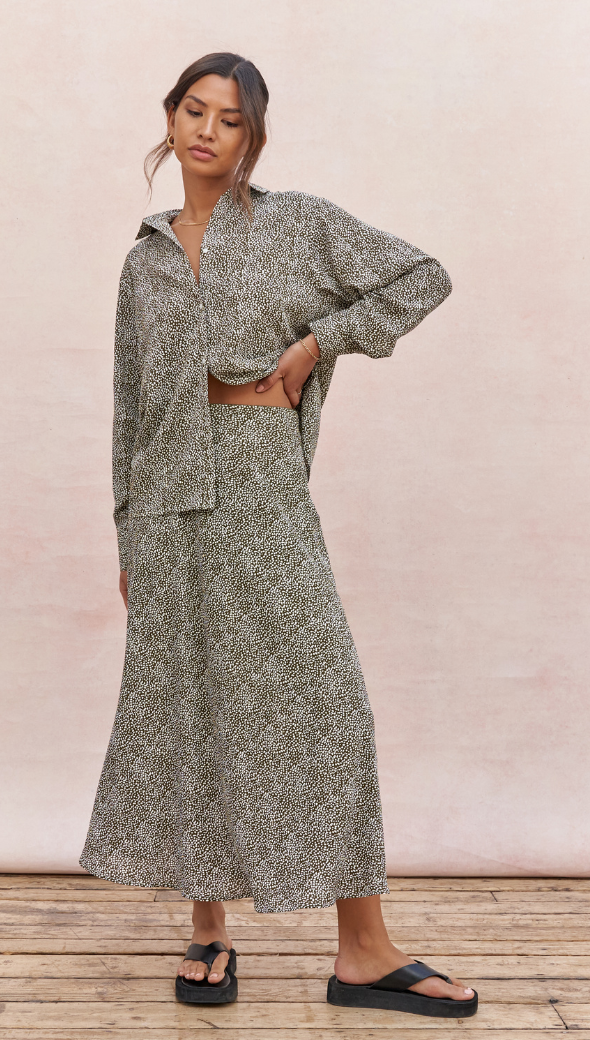 Charli Ayla Shirt - Khaki Print Shirts