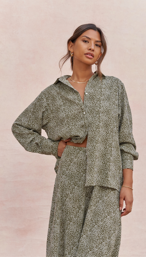 Charli Ayla Shirt - Khaki Print Shirts