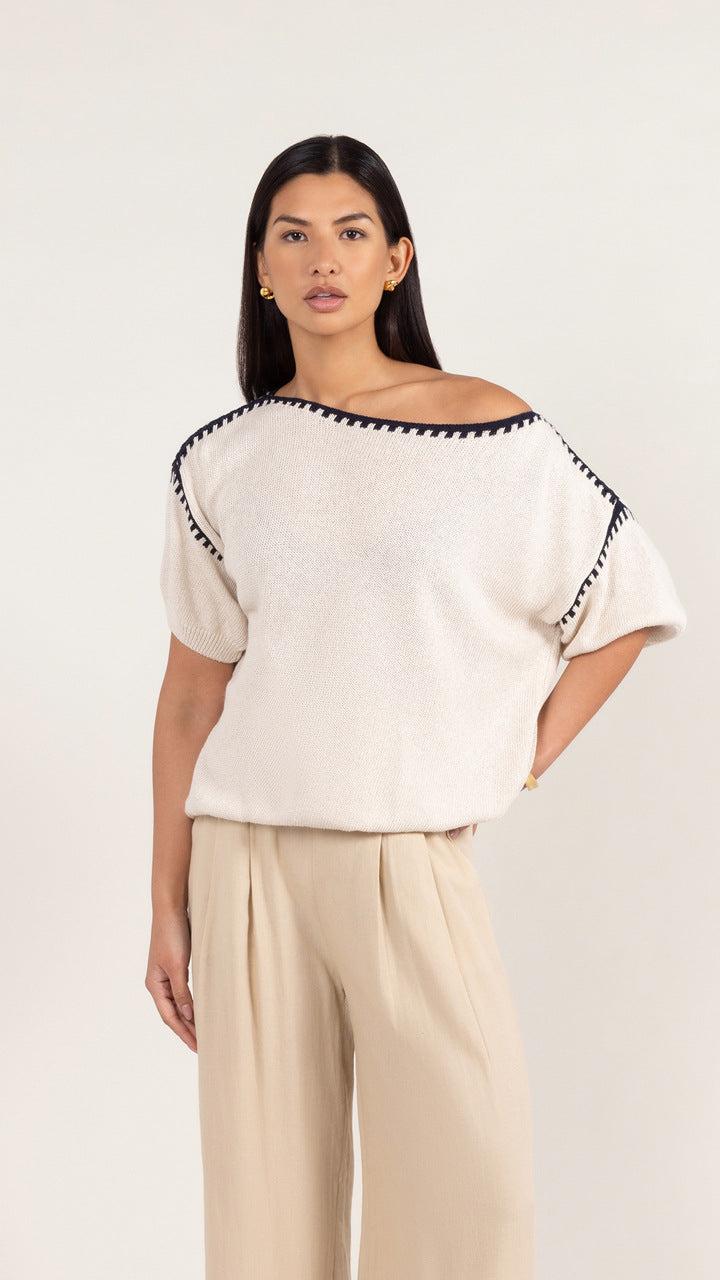 Charli Billie Short Sleeve Cotton Knit - Ecru Tops