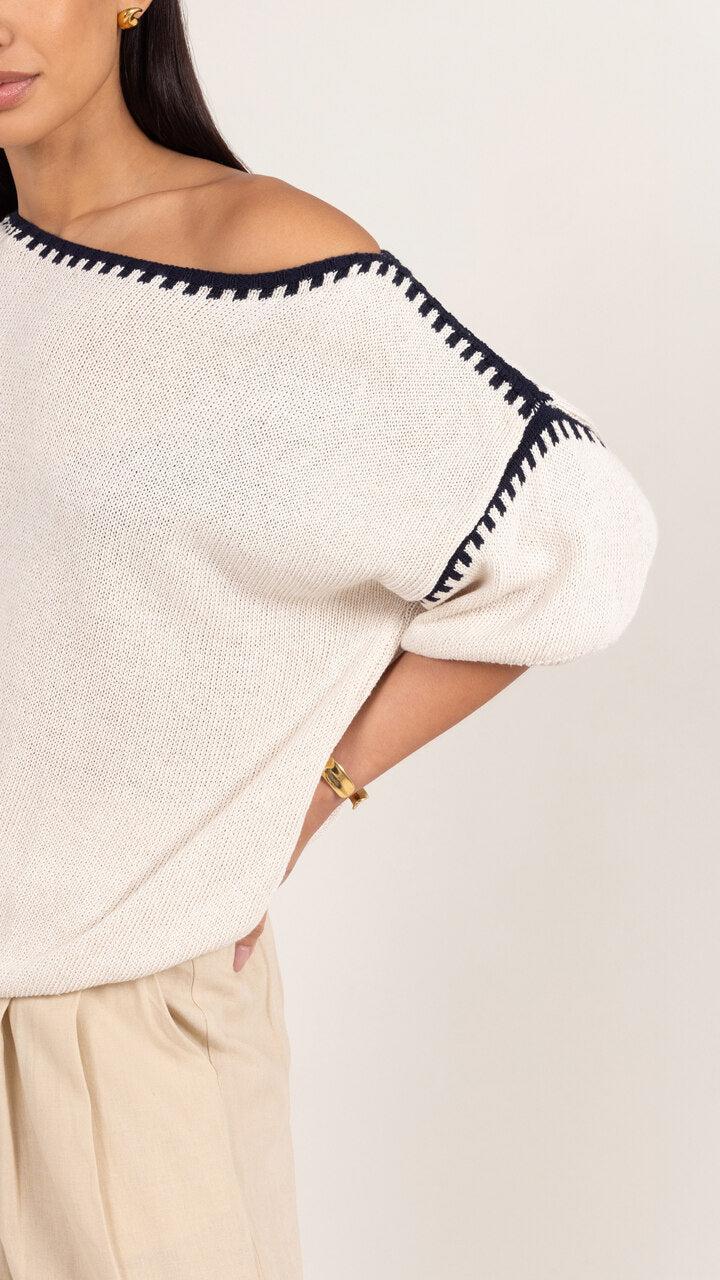 Charli Billie Short Sleeve Cotton Knit - Ecru Tops