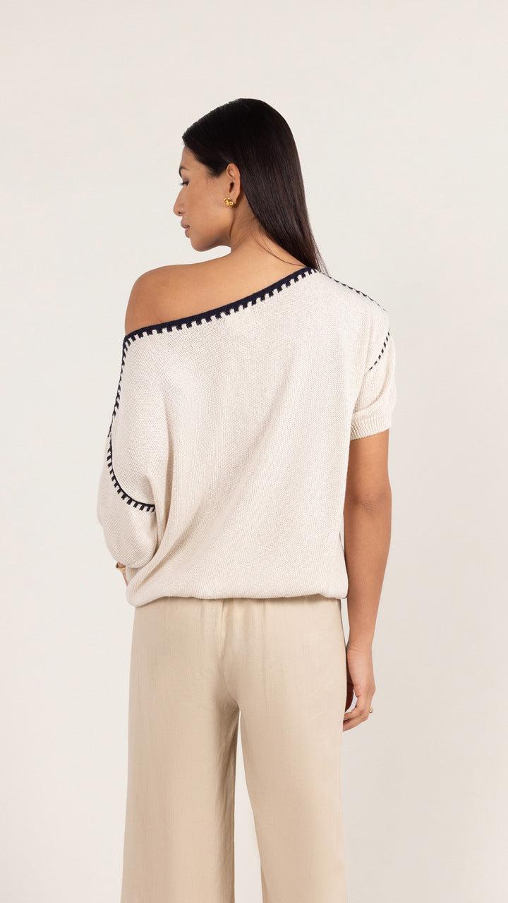 Charli Billie Short Sleeve Cotton Knit - Ecru Tops
