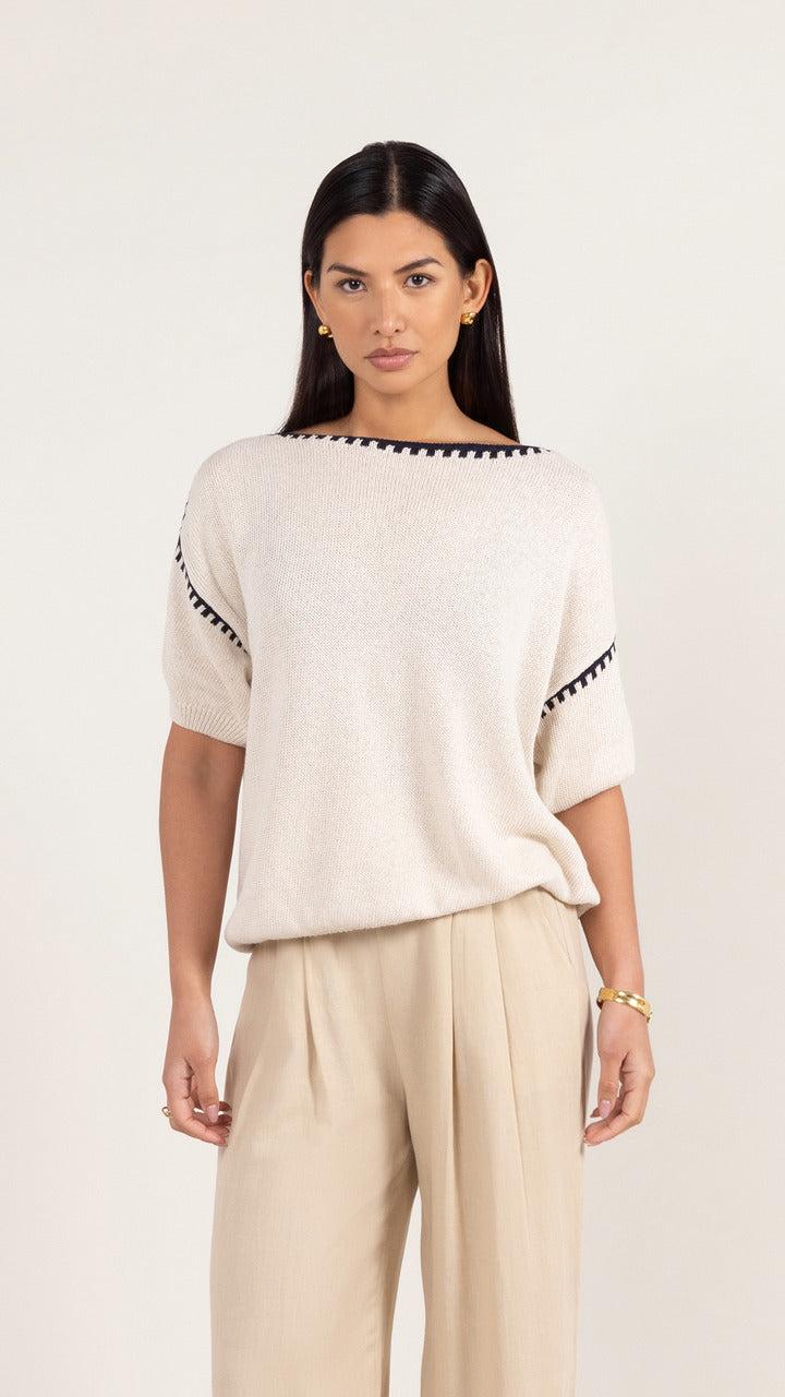 charli Billie Short Sleeve Cotton Knit - Ecru Tops