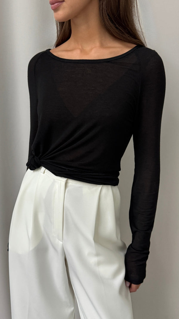 Charli Esme Cashmere Jersey Top - Black Tops
