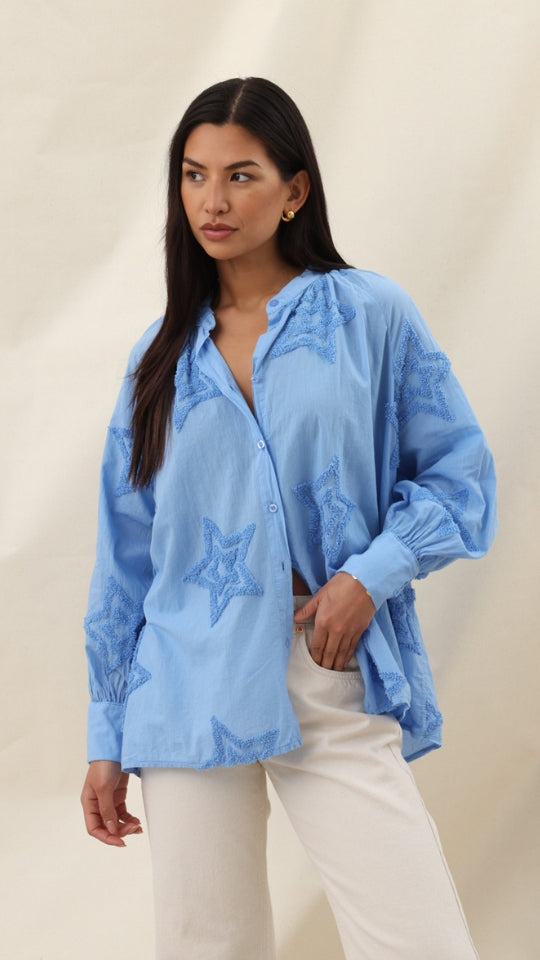 charli Estelle Star Detail Shirt - Sky Blue Shirts