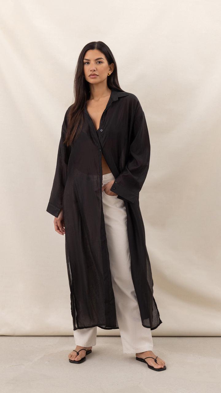 Charli Izzie Long Shirt - Black Blouses