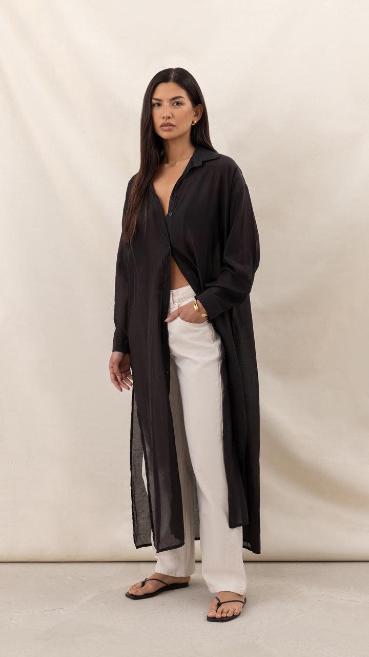 charli Izzie Long Shirt - Black Blouses