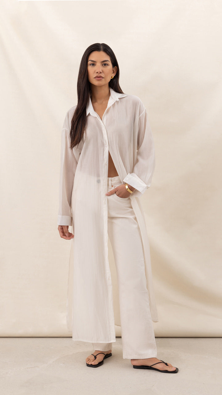 charli Izzie Long Shirt - White Blouses