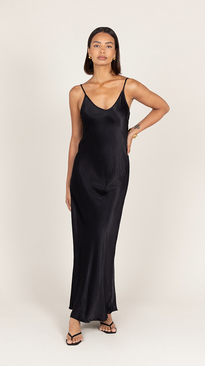 Charli Lana Satin Dress - Black Dresses