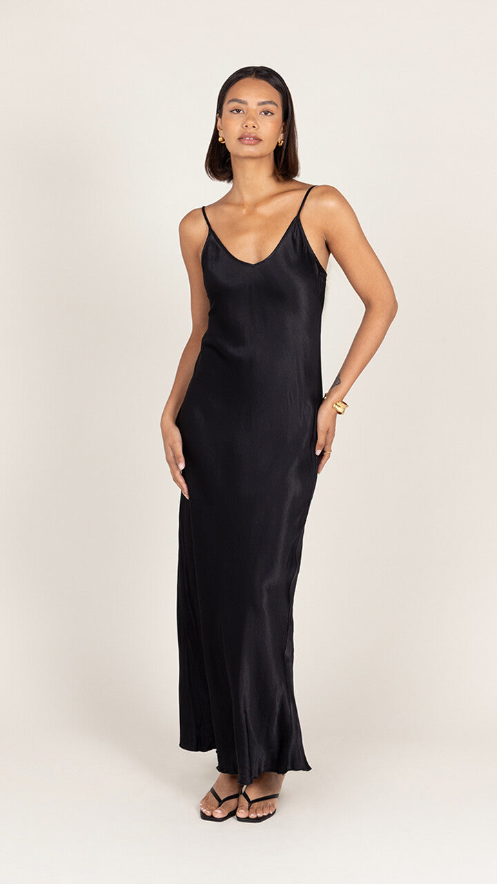 Charli Lana Satin Dress - Black Dresses