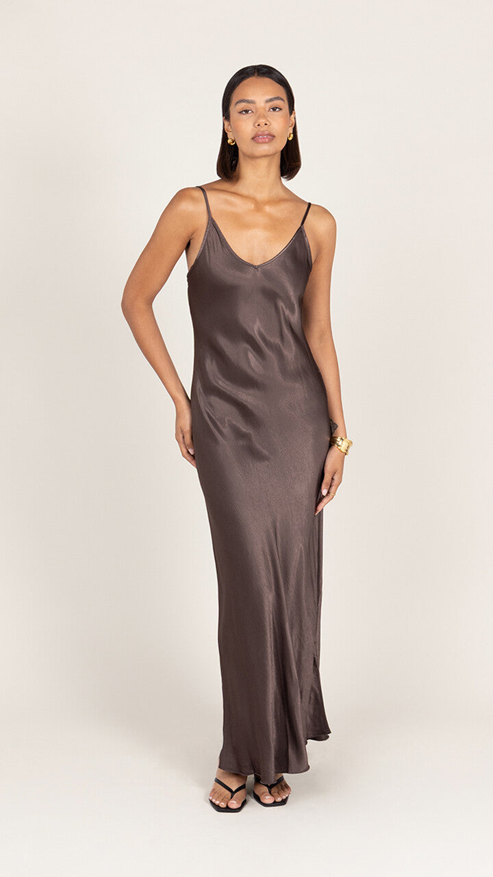 Charli Lana Satin Dress - Espresso Dresses