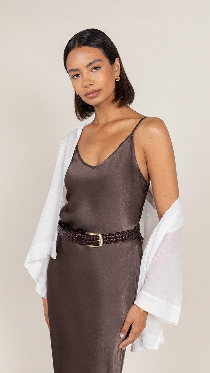 Charli Lana Satin Dress - Espresso Dresses